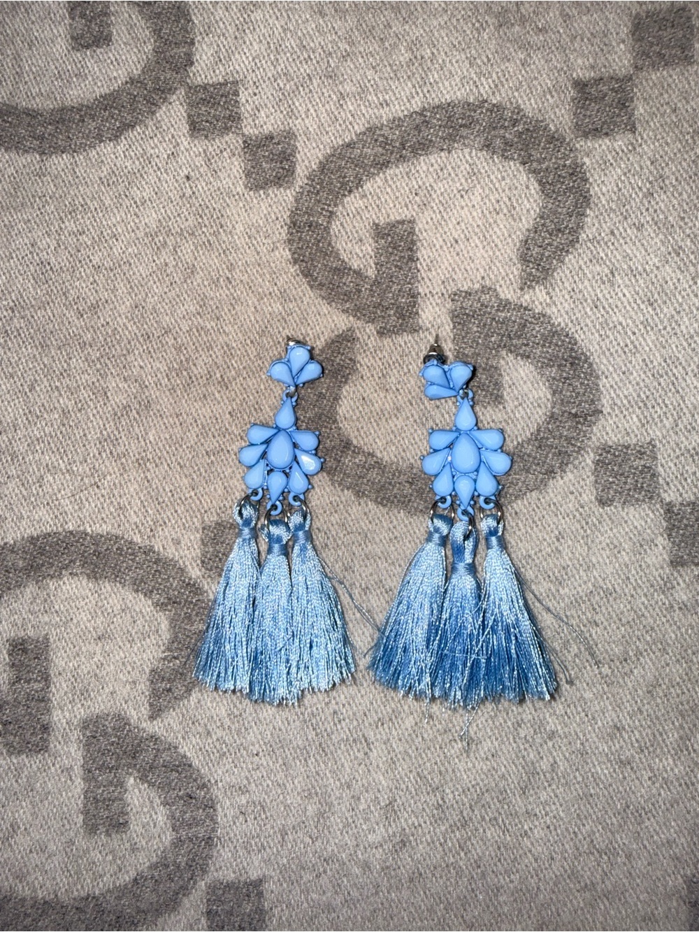 Blue Tassel Drop Earrings - Women's Fashion Jewelry - Picture 2 of 5